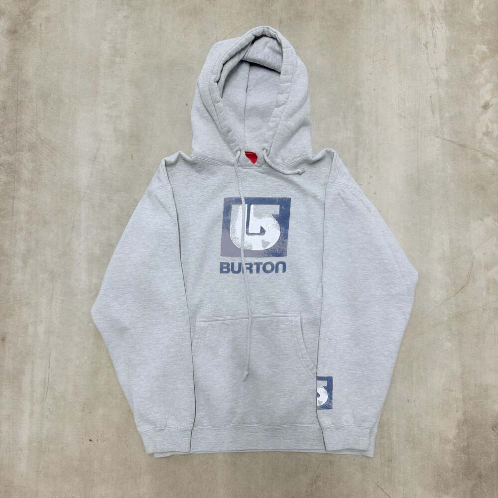 Vintage Burton Snowboards Big Logo Hoodie Sweatshirt Grey Size M